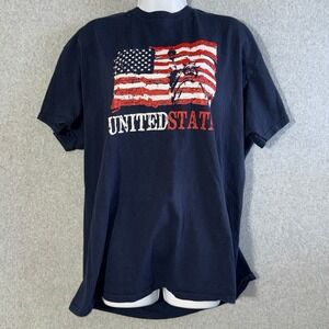Gildan Heavy Cotton Navy Blue American Flag Statue of Liberty T-Shirt Mens XL